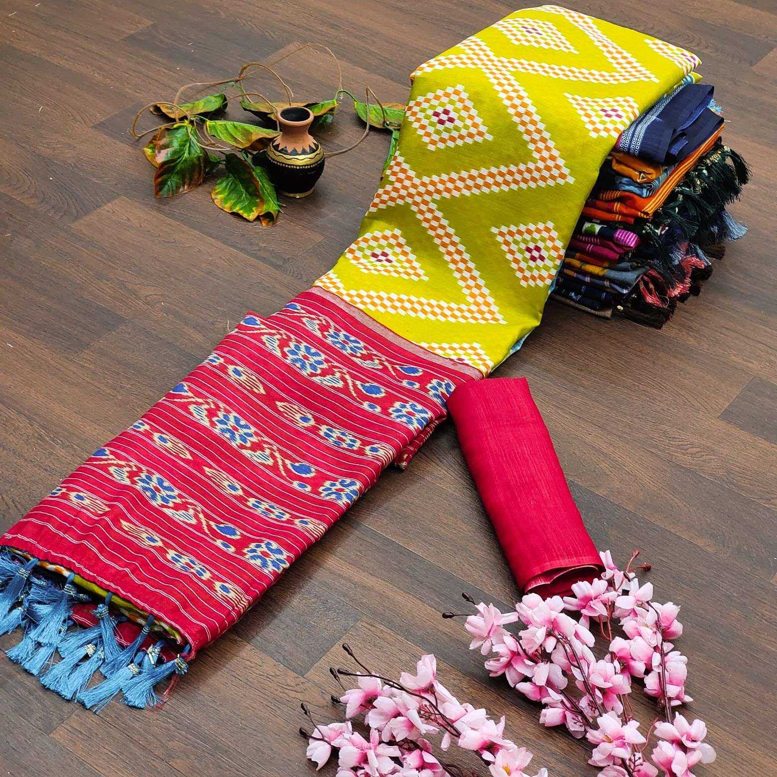 bt presents pure cotton ikkat saree 