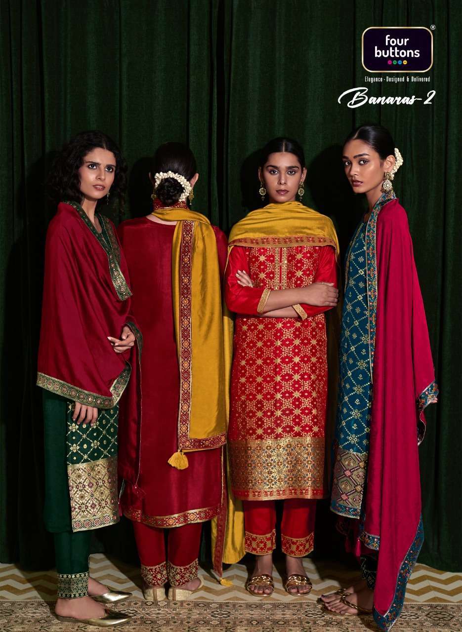 four buttons banaras-2 series 1991-1996 patola meenakari jacquard readymade suit 