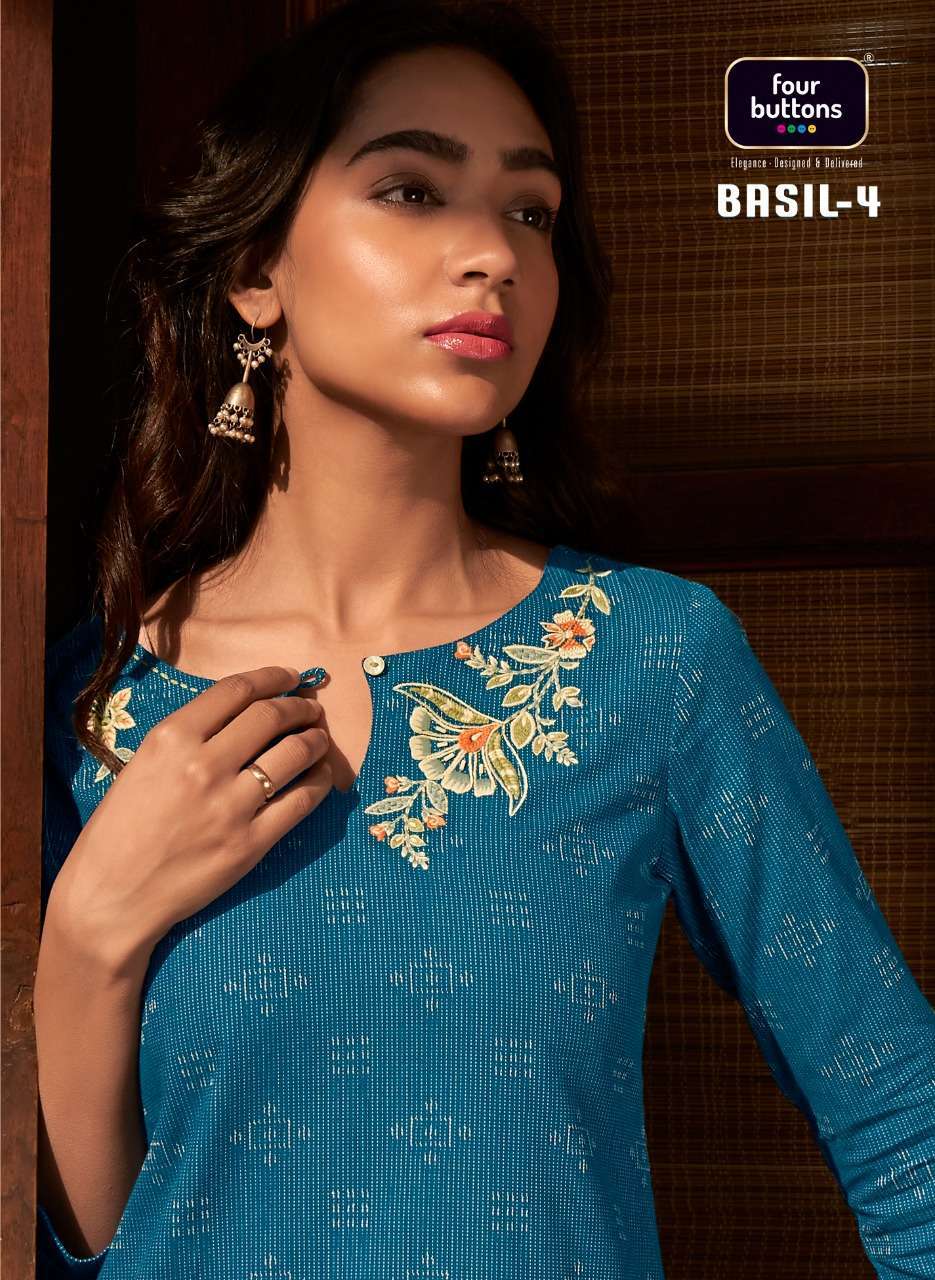 four buttons basil vol 4 series 1851-1858 pure cotton kurti