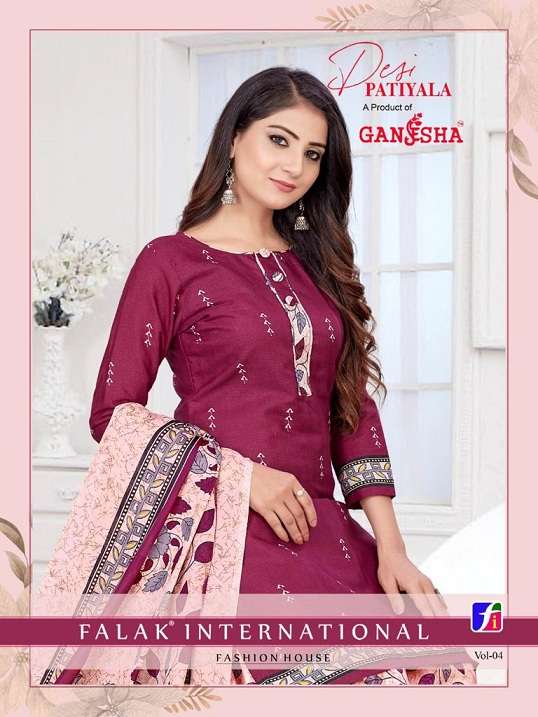 Ganesha Desi Patiyala Vol-4 series 4005-4014 pure cotton readymade suit