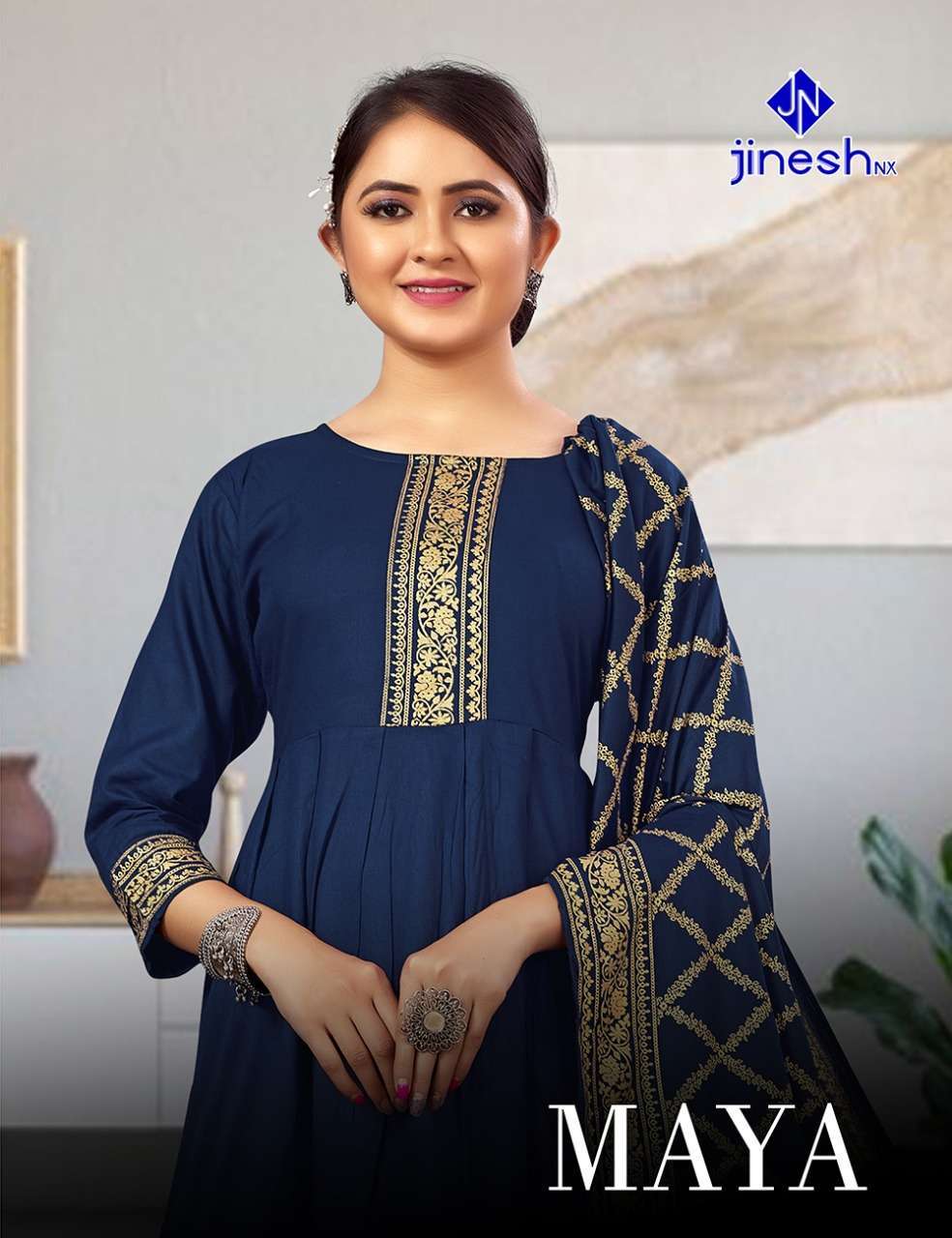 jinesh nx maya series 1001-1004 rayon kurti with dupatta 