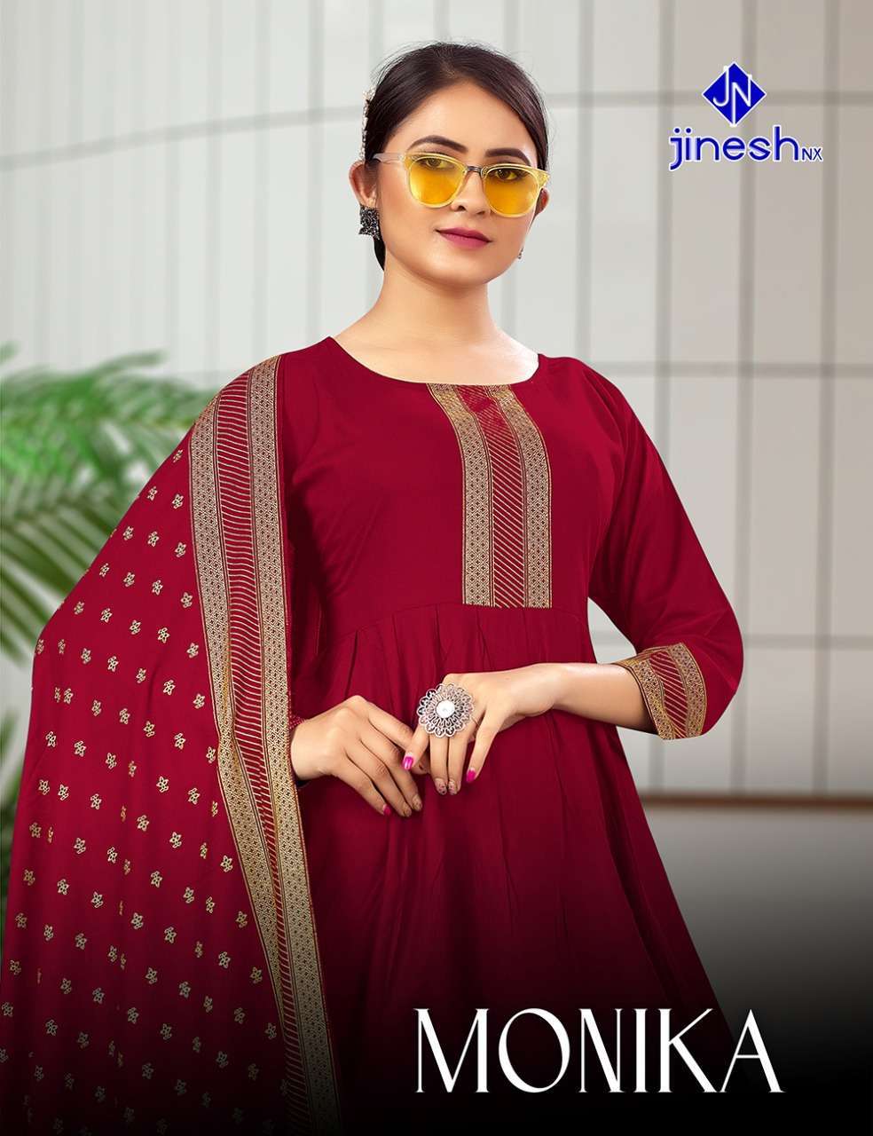  jinesh nx monika series 1001-1008 rayon kurti with dupatta 