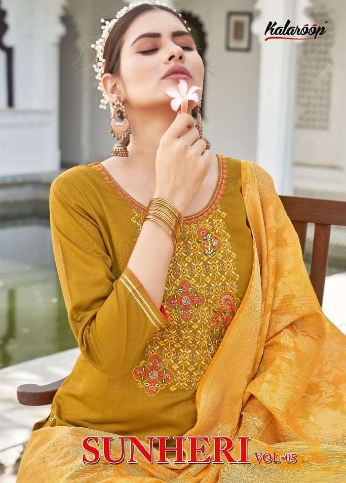 kalaroop sunheri patiyala vol 5 series 13161-13164 jam silk suit 