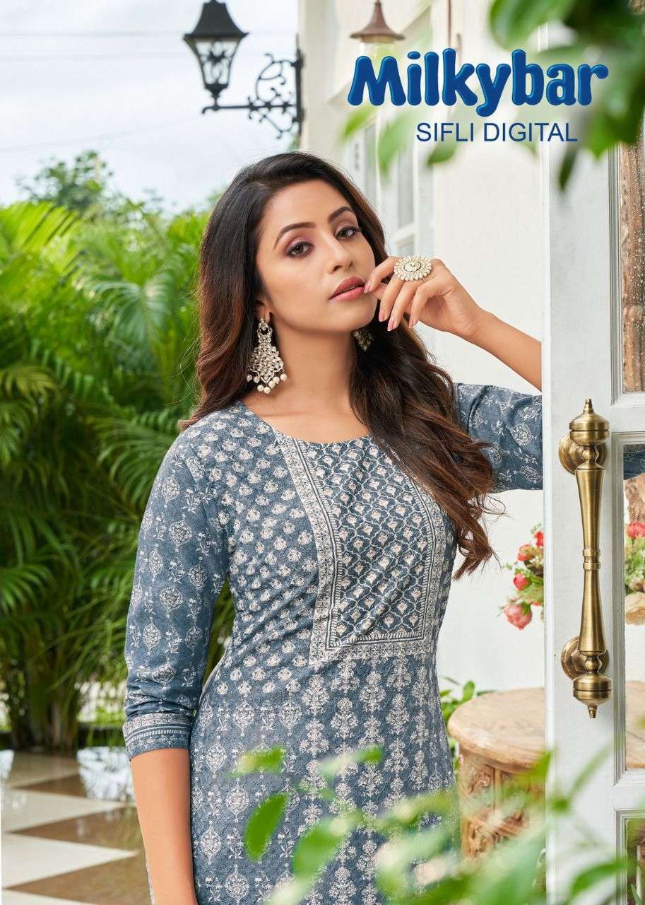 kapil trendz milkybar sifli digital series 45001-45012 pure cotton kurti 