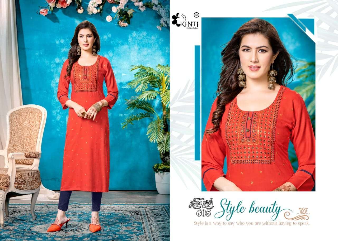 kinti glam girl 601-608 heavy rayon kurti