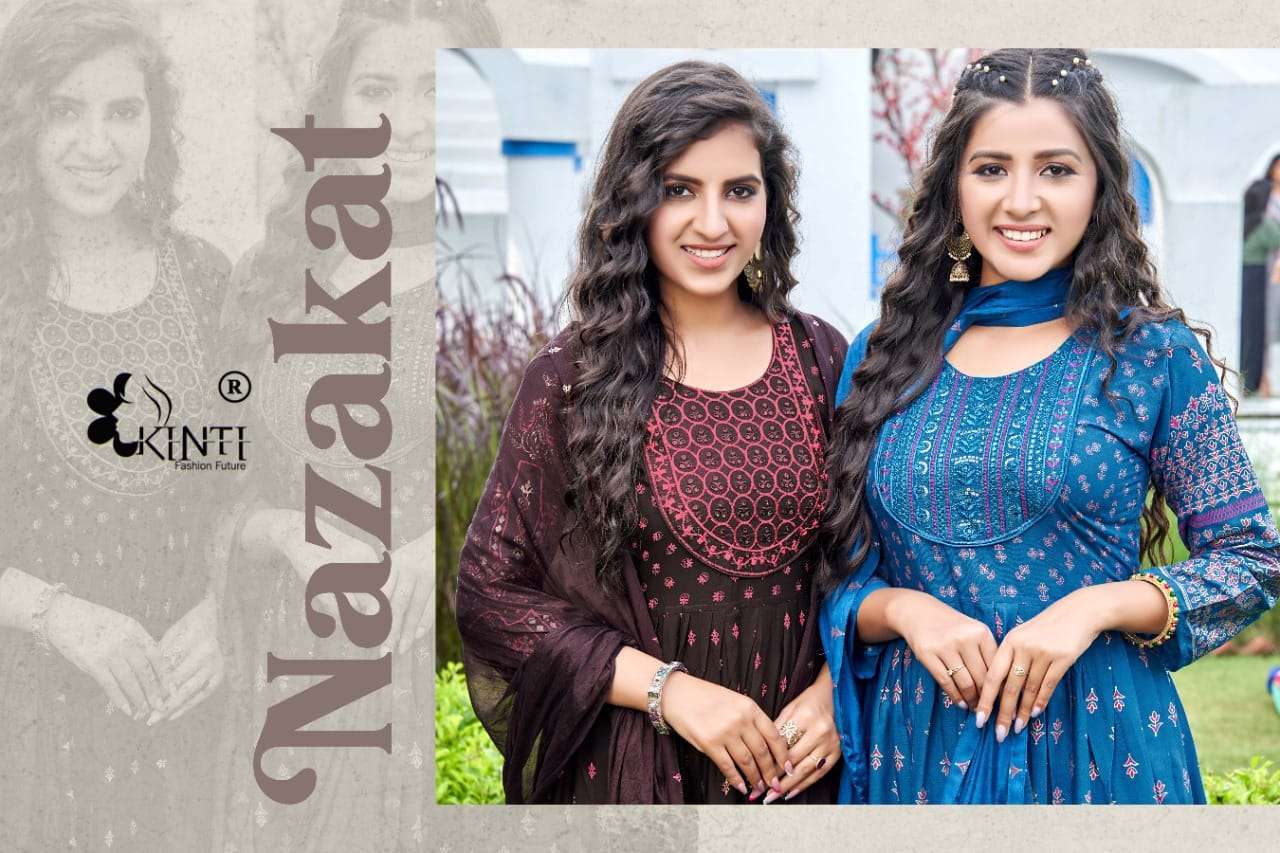 kinti nazakat series 1001-1008 heavy rayon kurti with dupatta 