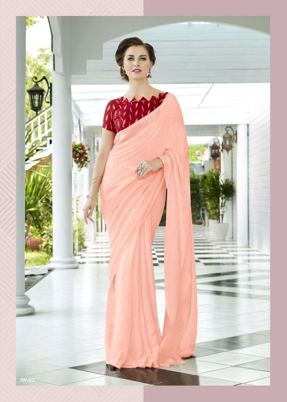 Linen plain saree with ikkat blouse