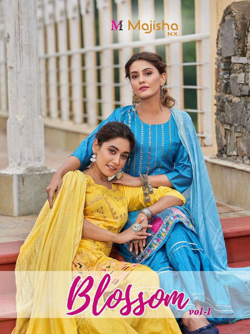 majisha nx blossom vol 1 series 1001-1008 viscose chanderi readymade suit 