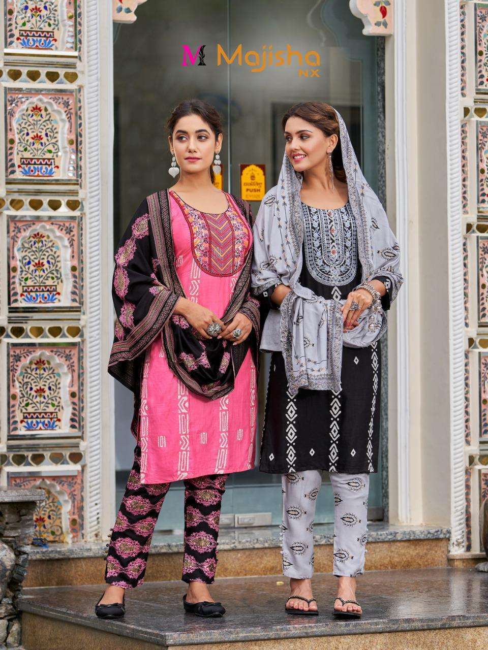 majisha nx kodee vol 1 series 1001-1008 14 kg rayon readymade suit 