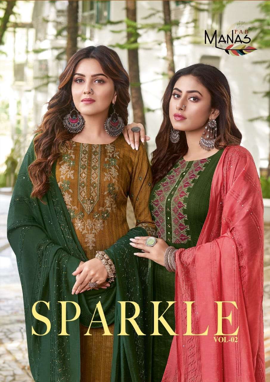 manas fab sparkle vol 2 series 1007-1012 chinon readymade suit 