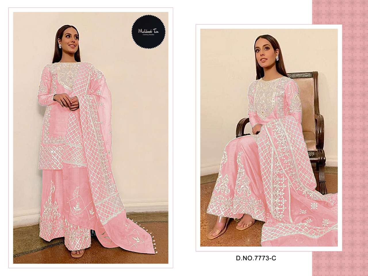 mehboob tex 7773-C designer organza suit 
