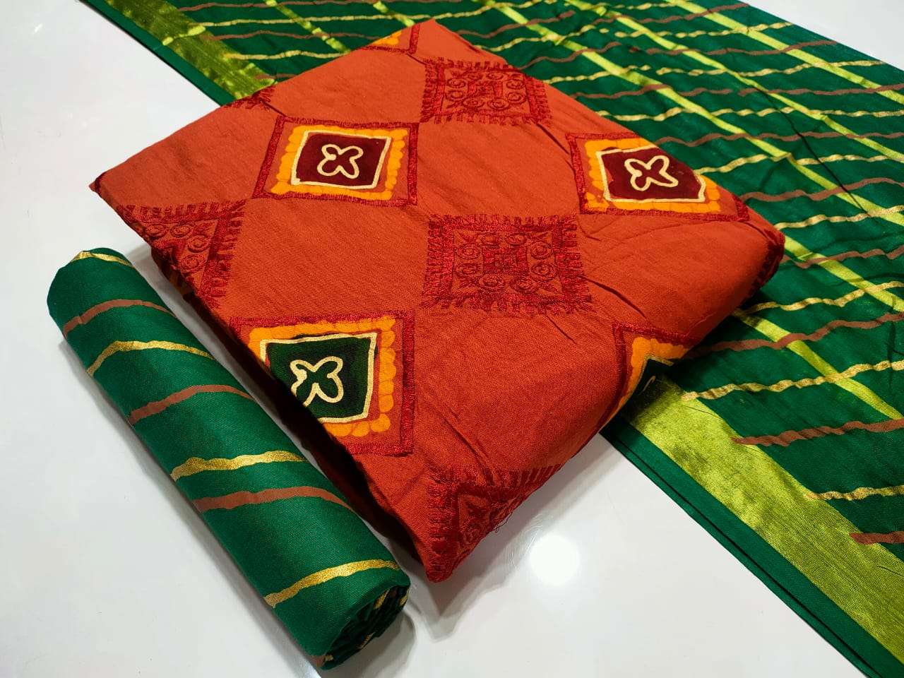 Nemi Wax Batik Work With Gold Print Vol-3 cotton batik suit