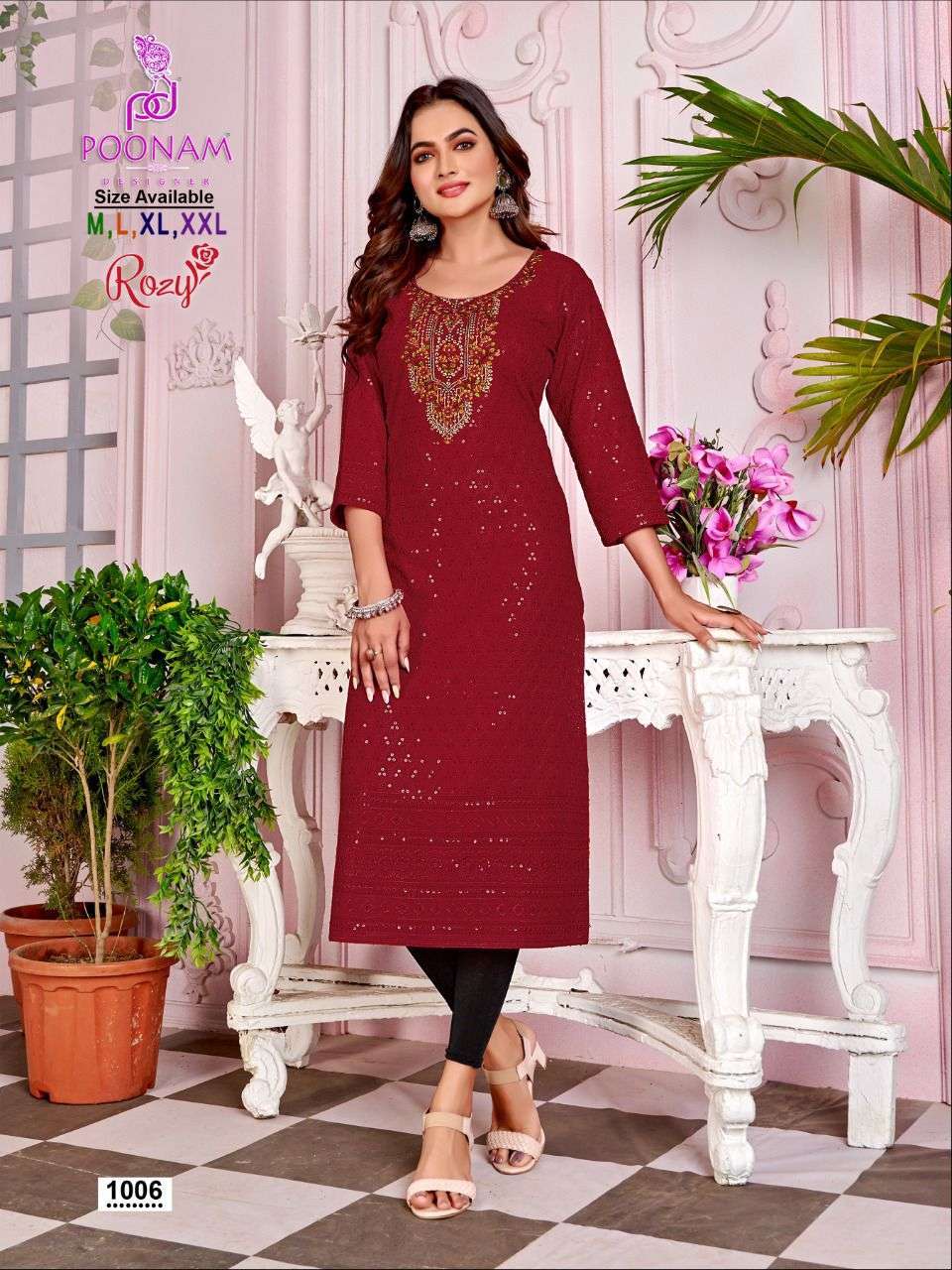 poonam designer rozy series 1001-1008 pure rayon kurti 