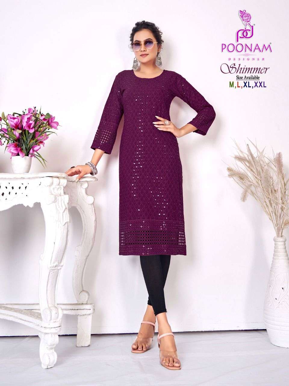 poonam designer shimmer series 1001-1006 pure rayon kurti 