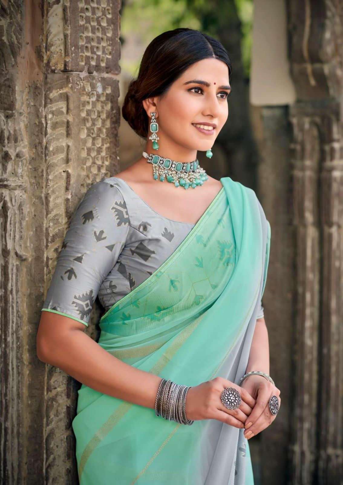 pure georgette saree with satin patta saree 