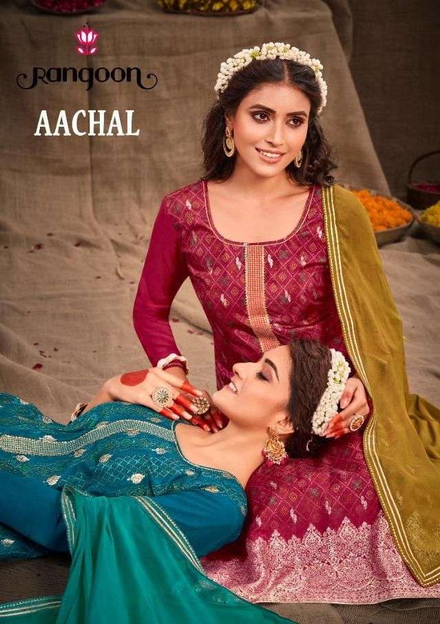 rangoon aahcal series 4131-4136 pure dola muslin readymade suit 