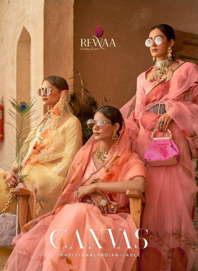 rewaa canvas series 387-395 organza saree 
