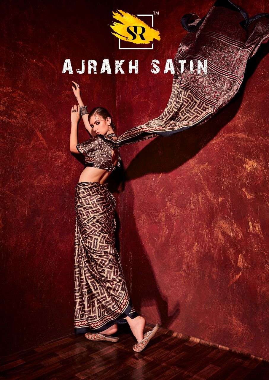 sr ajrakh satin designer fancy saree