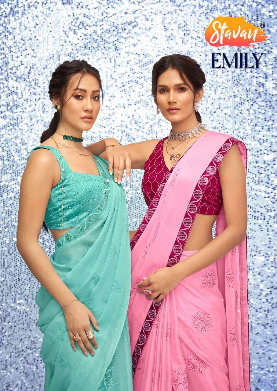 stavan emily series 1001-1010 satin chiffon saree