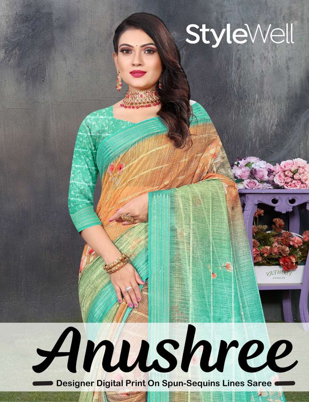 stylewell anushree series 2041-2047 linen saree