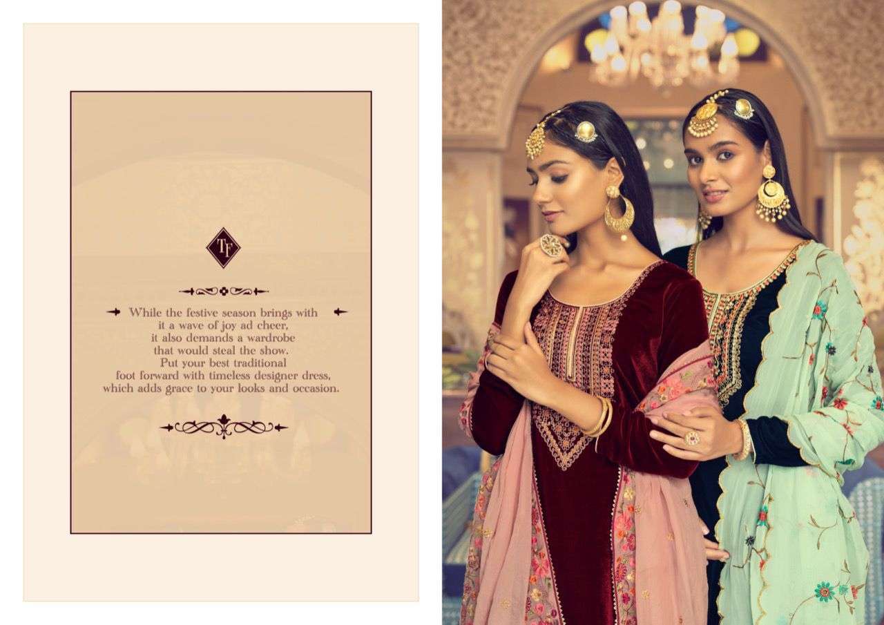 tanishk fashion sultana series 3801-3806 pure velvet suit 