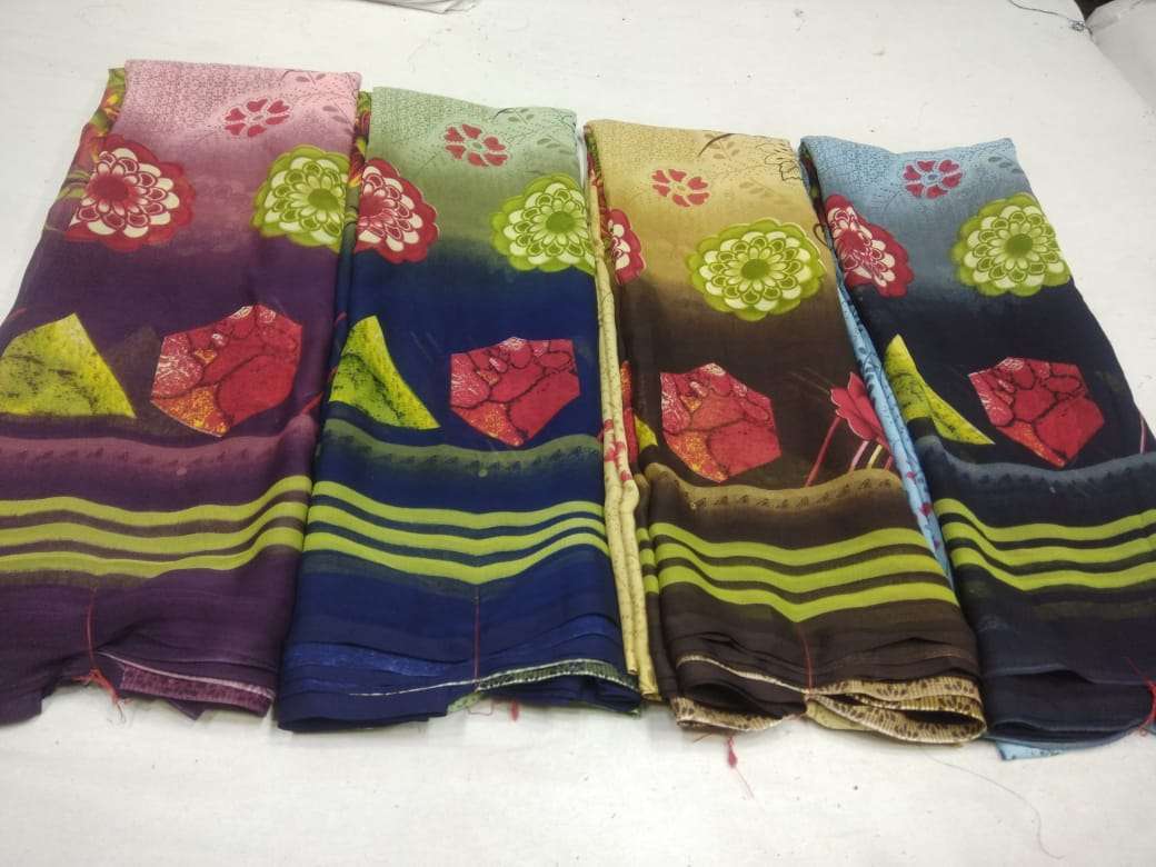 weightless printed 4 color matching saree set poonam sarees manufacturer