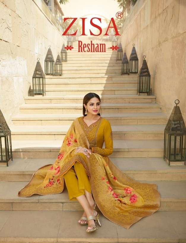 zisa resham series 12441-12446 tussar satin suit 