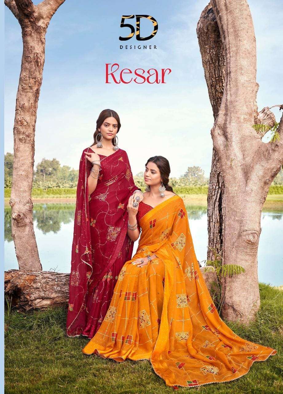 5d designer kesar series 3951-3958 chiffon saree