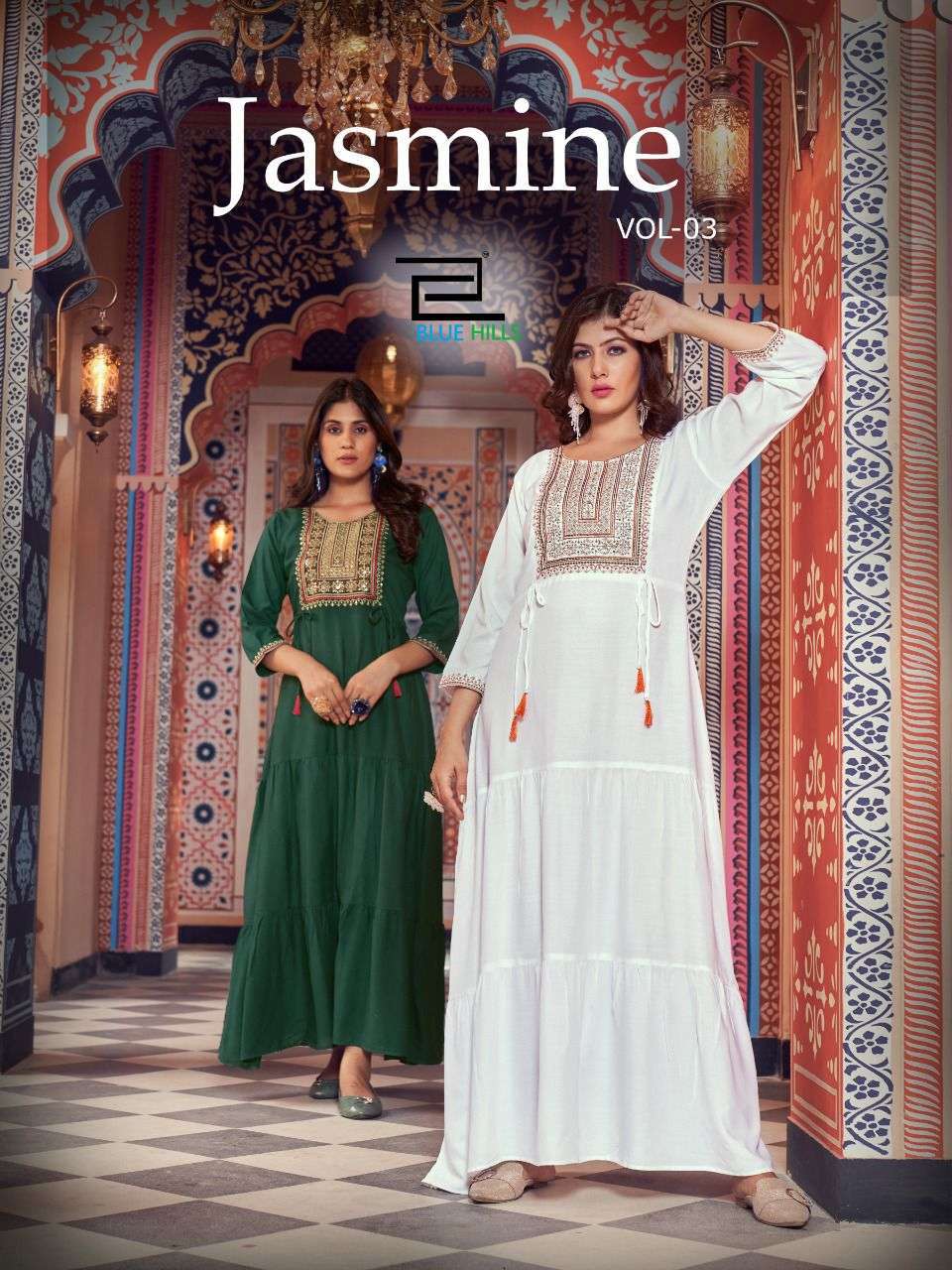 blue hills jasmine vol 3 series 3001-3008 14 kg rayon kurti 