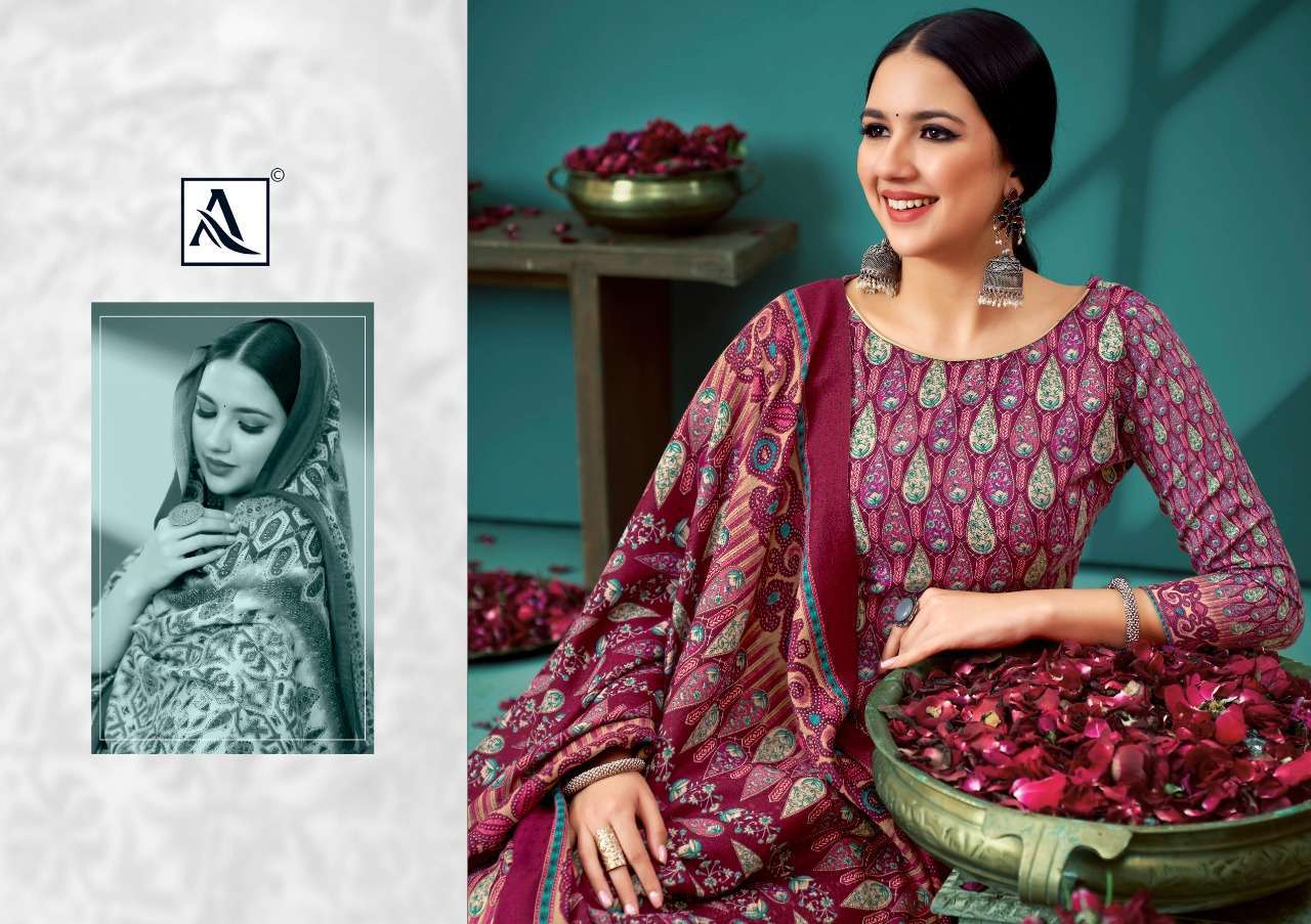 harshit fashion gulmohar series 1101001-1101008 pure wool pashmina suit 