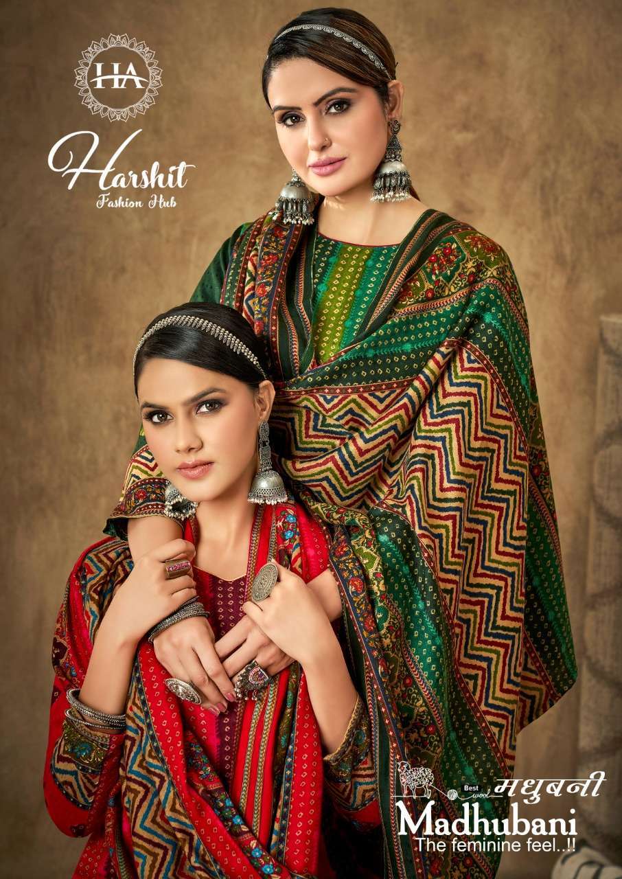 harshit fashion madhubani series 1108001-1108008 pure wool pashmina suit 