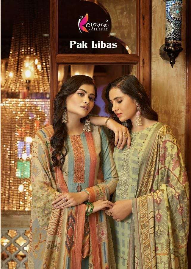 kesari trendz pak libas series 201-208 pashmina print suit