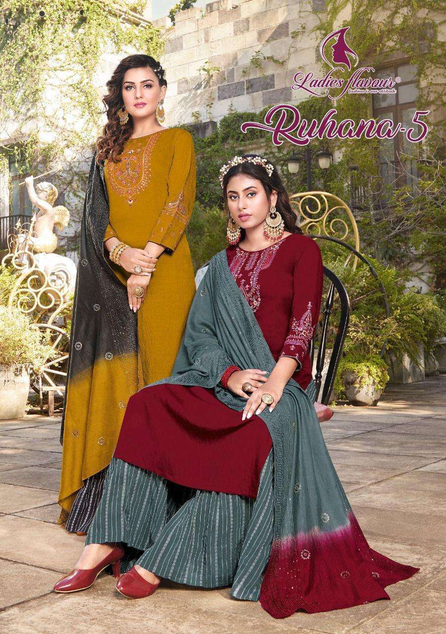 ladies flavour ruhana vol 5 series 6001-6006 pure viscose suit 