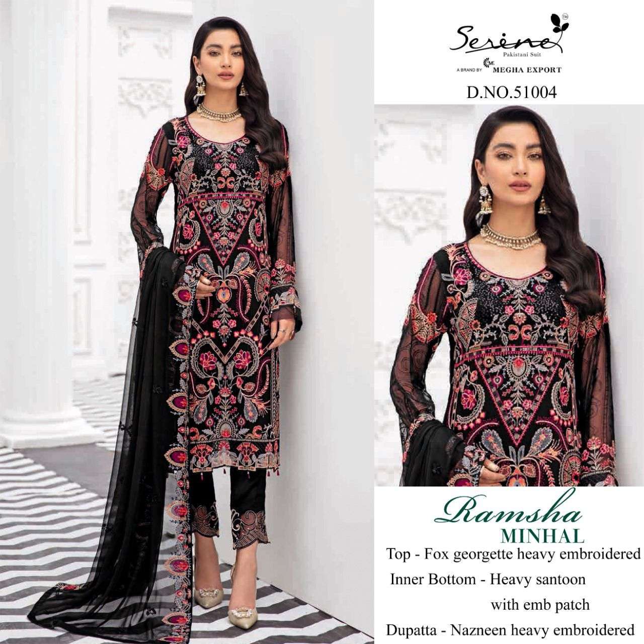 megha exports ramsha minhal series 51001-51004 faux georgette suit 