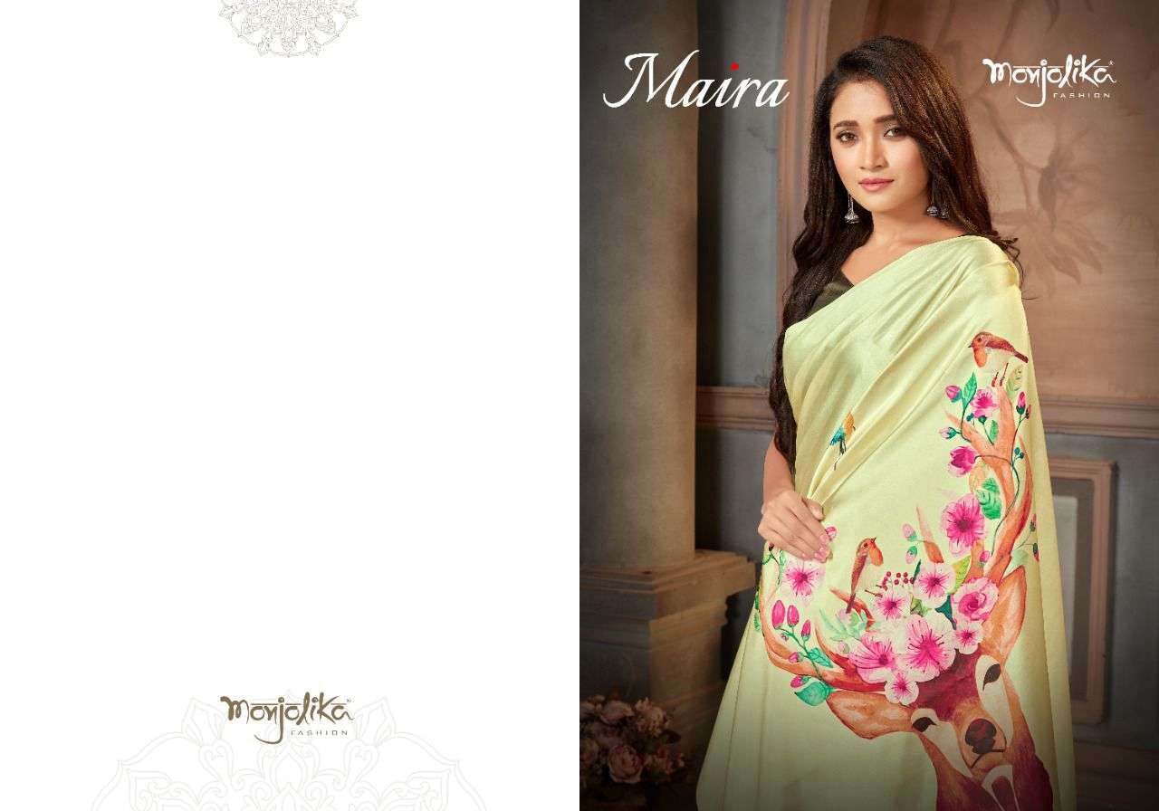 monjolika maira designer satin crape saree 
