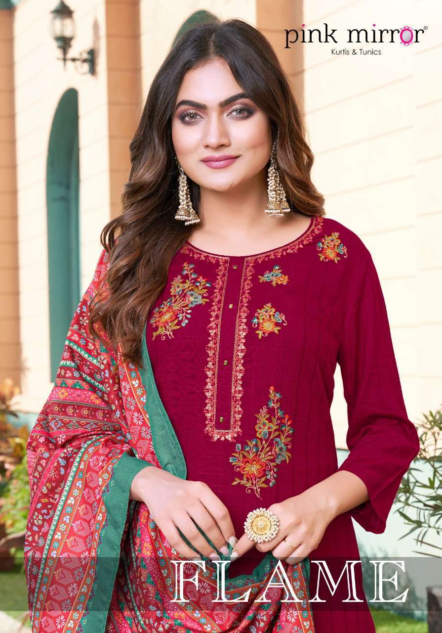 pink mirror flame series 1001-1006 viscose readymade suit 