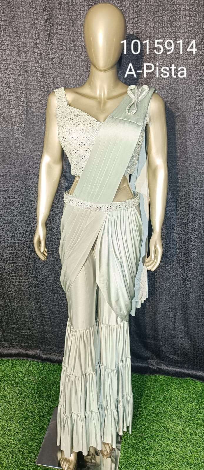 pr 1015914 Fully Stiched Sharara saree and Stiched Mirror Work Blouse wholesale