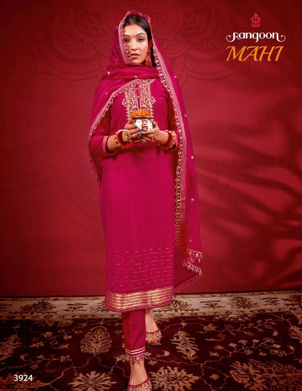 rangoon mahi series 3921-3924 jacquard linen readymade suit