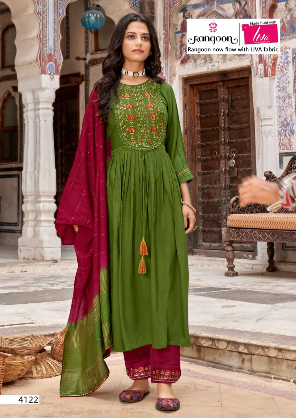 rangoon naira series 4121-4126 viscose readymade suit 