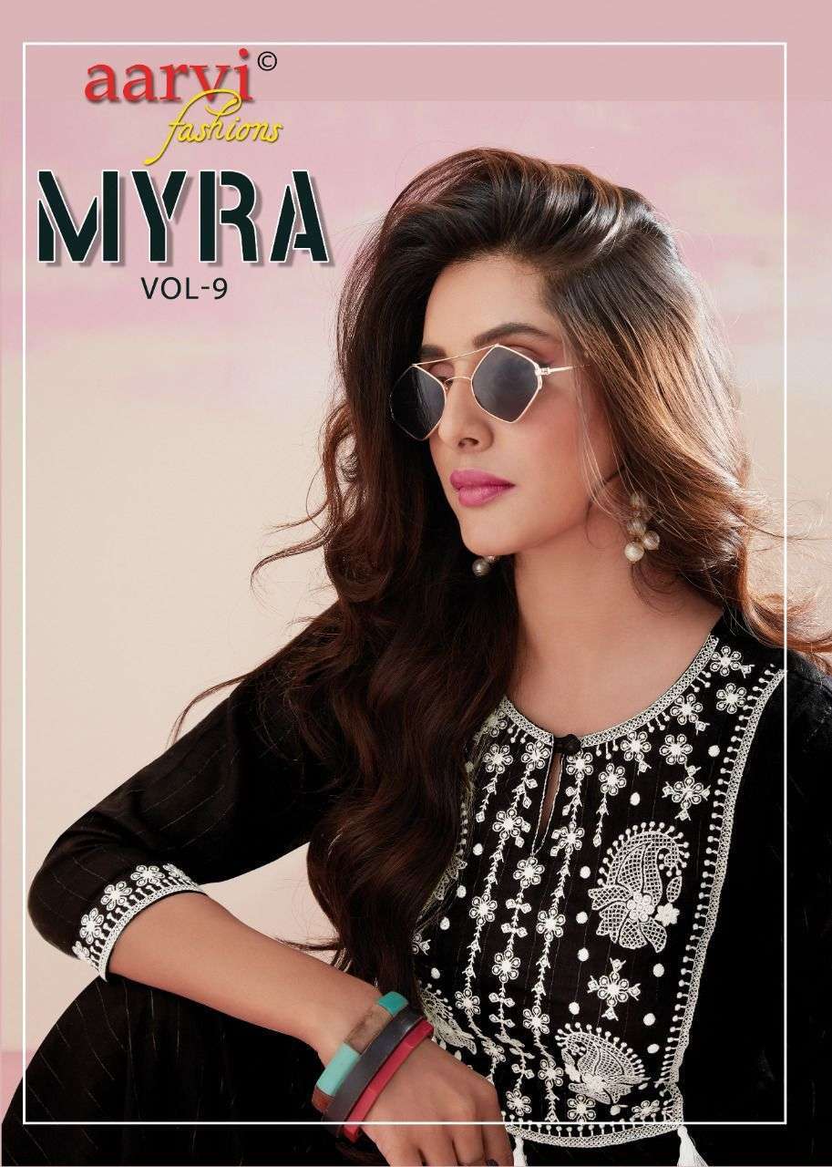 aarvi fashion myra vol 9 series 6087-6091 rayon slub jari kurti 