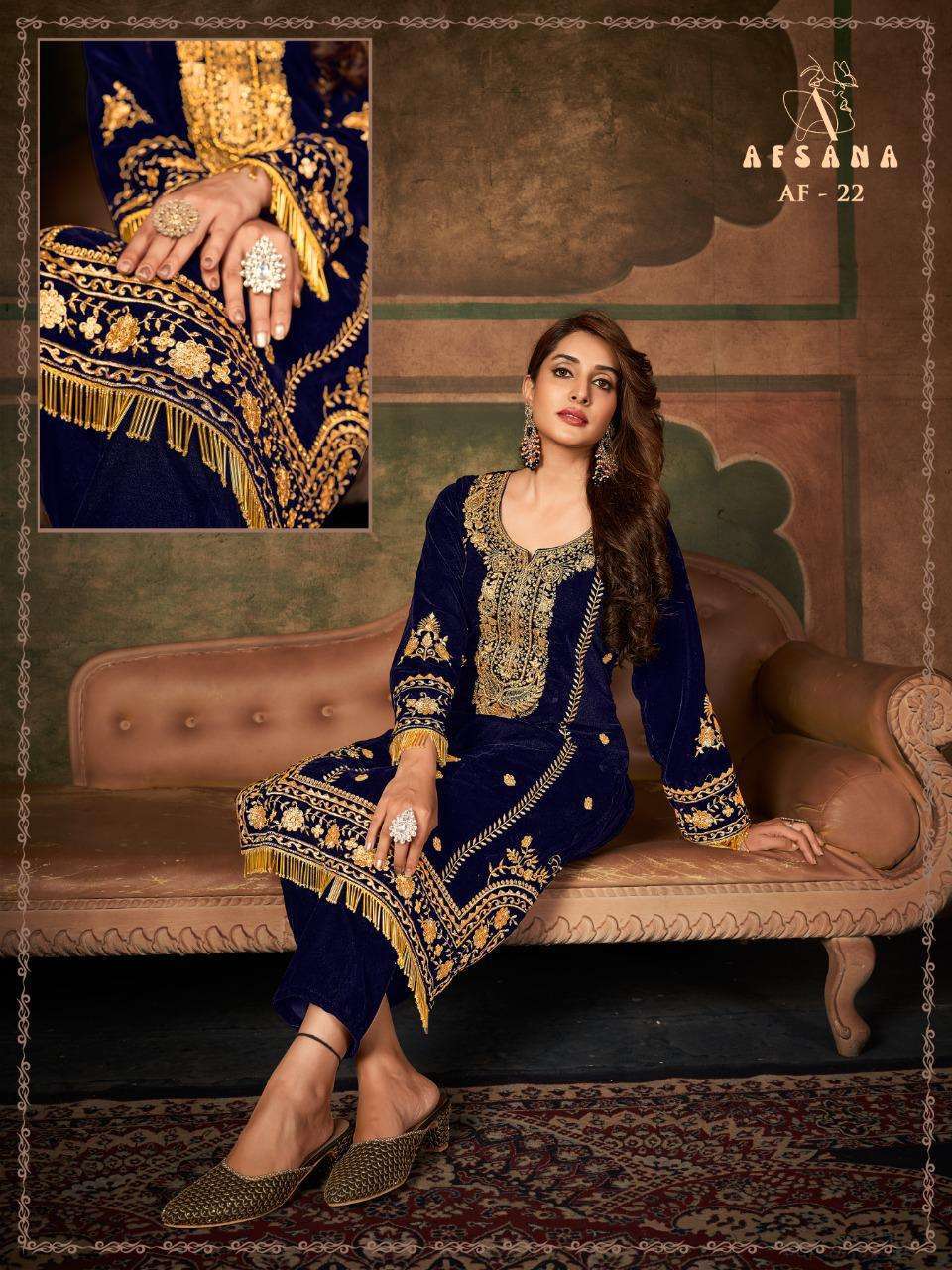 afsana series af 22 9000 Velvet readymade suit 