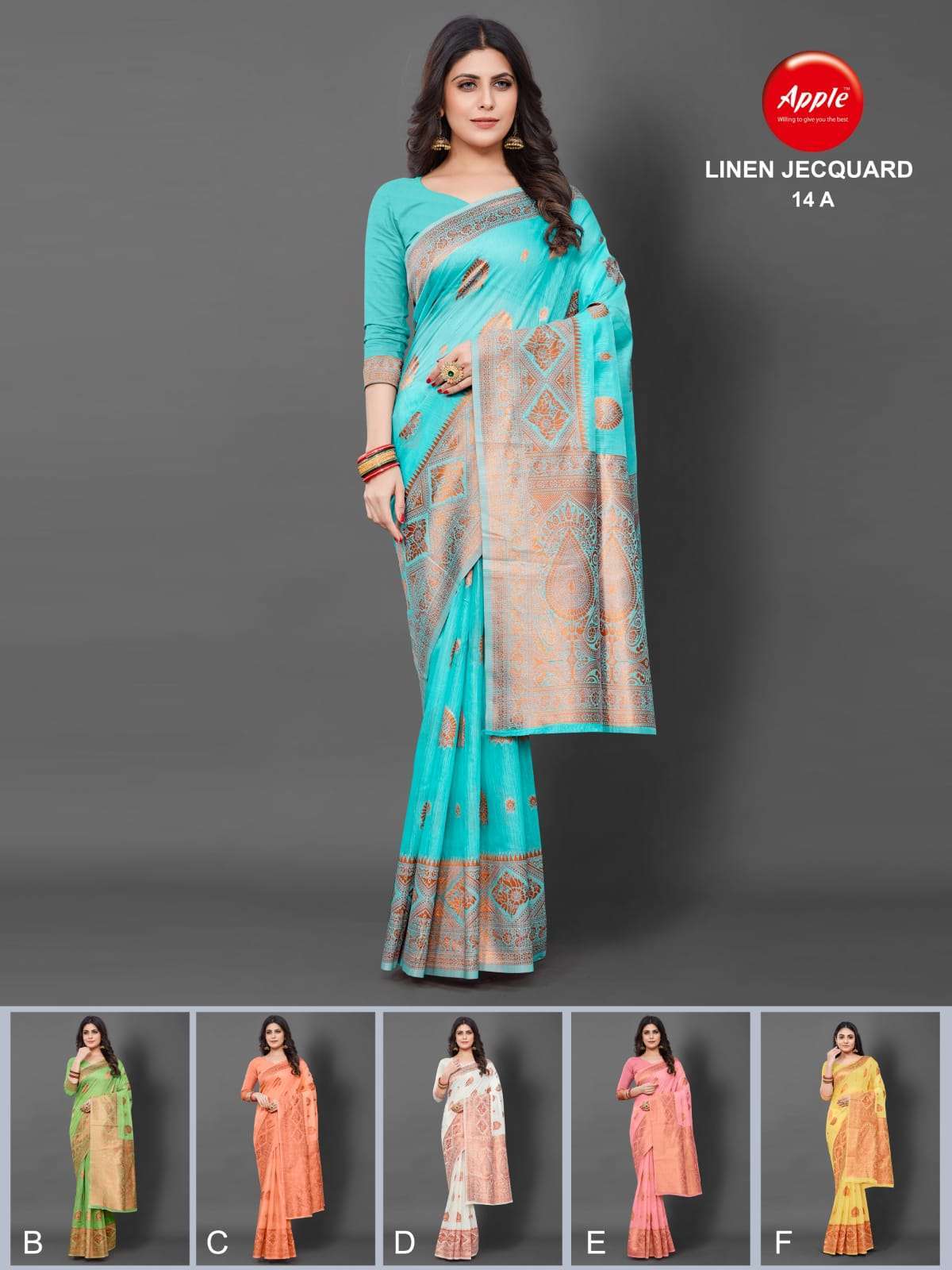 apple linen jecqard vol 14 cotton silk saree