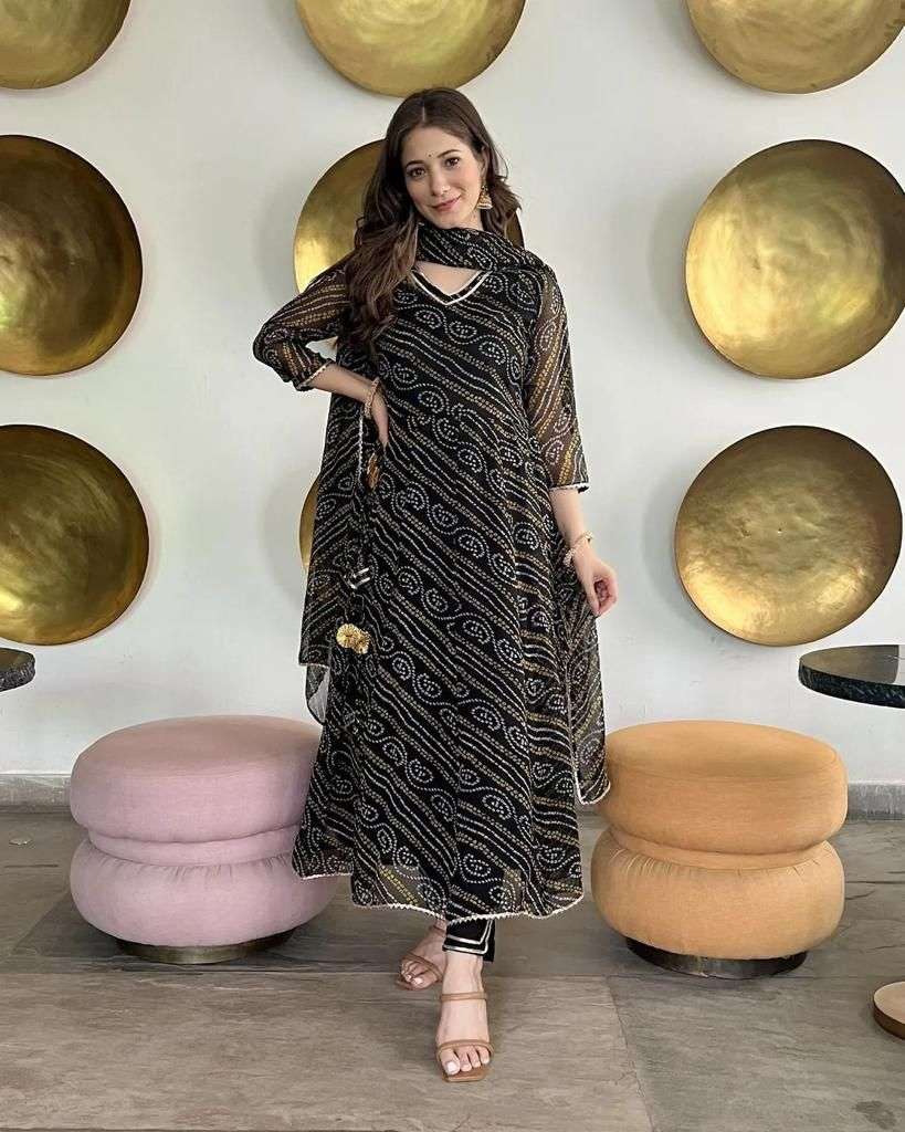 black bandhani suit designer georgette gown 