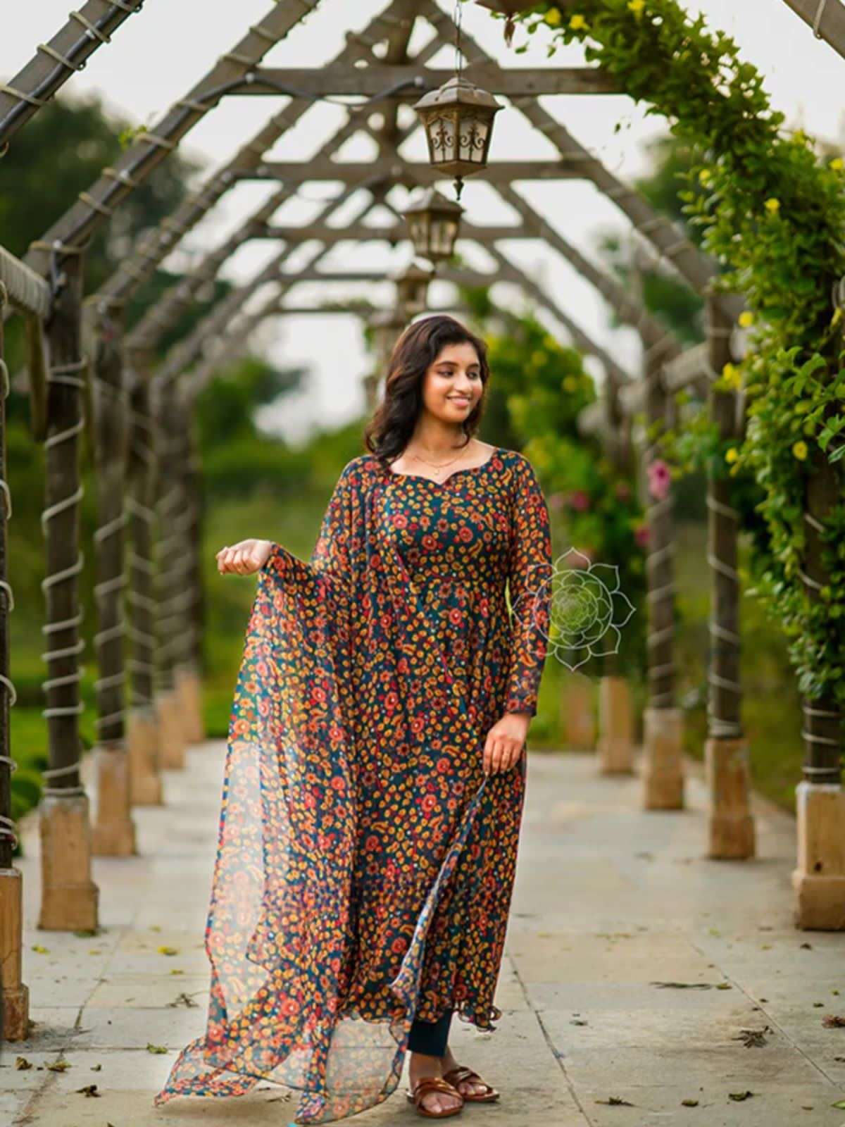 flowery maxy designer faux georgette gown 