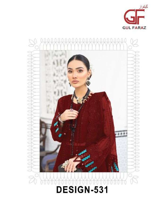 gul faraz design 531 net with heavy embroidered suit 