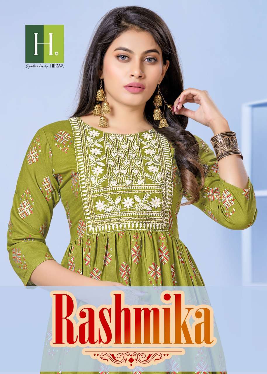 hirwa rashmika series 101-106 heavy rayon kurti