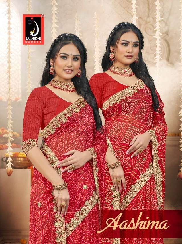 jalnidhi aashima series 1001-1008 moss chiffon bandhej  sarees