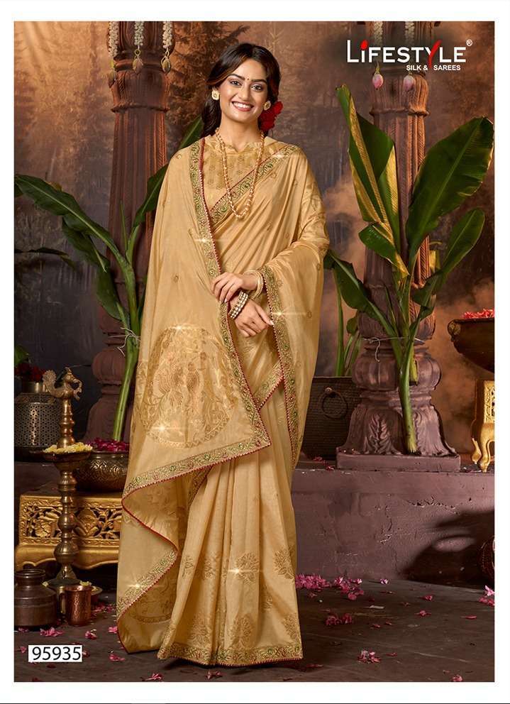 lifestyle 6094 series 95931-95936 nylon raw silk saree