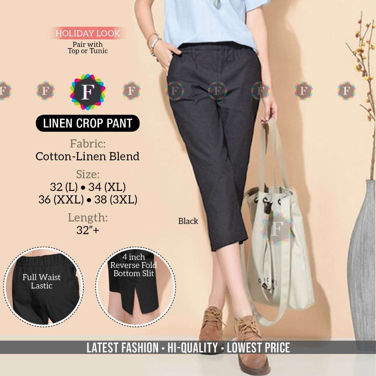linen crop cotton linen blend pant 