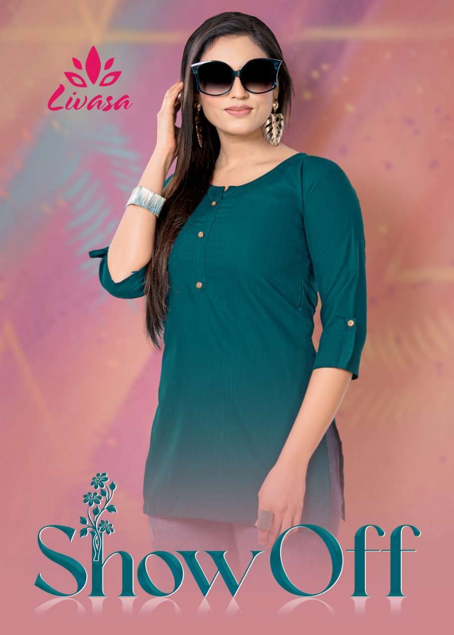 livasa show off series 101-110 fancy rayon straight short rayon kurti